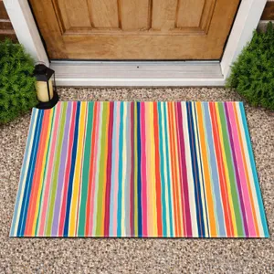 Vibrant Multicolor Vertical Stripes for Cheerful Entryway Style and Everyday Home Living Doormat