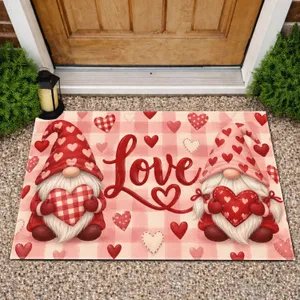 Plaid Heart Gnomes with Love for Valentine Celebrations and Cozy Seasonal Homes Doormat