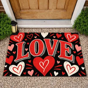 Bold Red and White LOVE Hearts for Valentine's Day Romance and Cozy Home Entryways Doormat