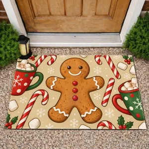 Gingerbread Man Candy Cane Mugs Christmas Treats for Cozy Holiday Kitchen Entryways Doormat