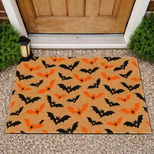 Black And Orange Flying Bats For A Playful Halloween Home Entrance Doormat