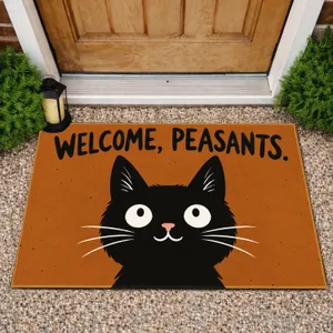 Black Cat Welcome Peasants Humor for Quirky Cat Lovers and Playful Home Entry Style Doormat