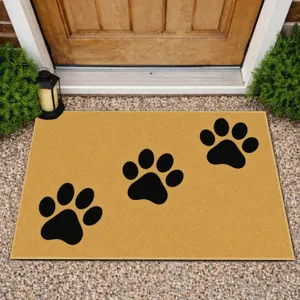Black Paw Prints on Golden Tan for Pet Lovers and Welcoming Everyday Home Entryways Doormat