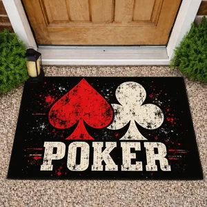 Bold Poker Card Suits and Lettering for Game Night Style, Casino Fans, and Card Players Doormat