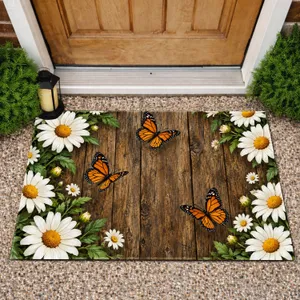Daisy Butterfly Garden Scene for a Cheerful Cottage Entryway Doormat