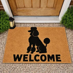 Black Poodle Silhouette with Welcome Lettering for Cheerful Dog-Loving Home Entries Doormat