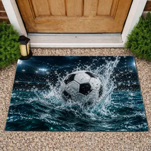 Soccer Ball Water Splash Night Stadium Scene for Football Fans and Game Day Doormat