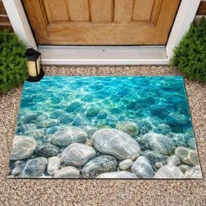 Turquoise Seawater And White Pebbles For A Calm Coastal Entryway And Serene Home Style Doormat