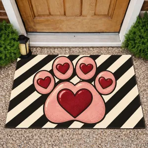 Valentine Heart Paw Print With Bold Stripes for Pet Lovers and Romantic Homes Doormat