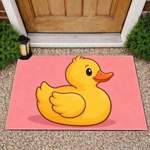 Cute Yellow Duck on Pink for Cheerful Bathroom, Laundry Room, and Family Home Decor Doormat