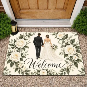 Wedding Couple With Ivory Roses And Greenery For A Romantic Bridal Home Entry Welcome Doormat