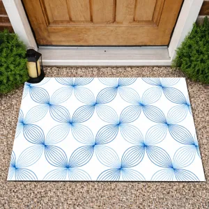 Blue Geometric Floral Motifs for Calm Contemporary Entryways and Kitchen Spaces Doormat