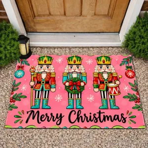 Three Colorful Nutcracker Soldiers for a Merry Christmas Holiday Entryway Celebration Doormat