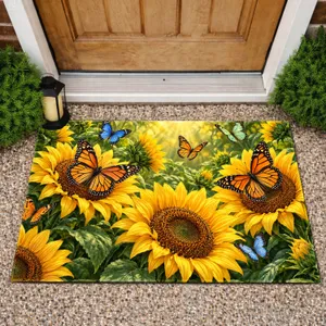 Sunflowers and Butterflies for a Cheerful Nature-Inspired Home and Garden Welcome Doormat