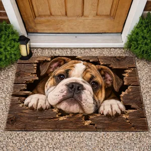 British Bulldog Peeking Through Rustic Timber for Cozy Dog Lover Home Entryway Decor Doormat