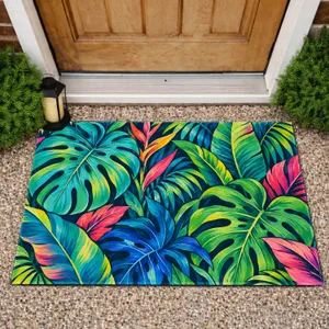 Colorful Tropical Jungle Leaves for Lively Entryways and Nature-Loving Homes Doormat