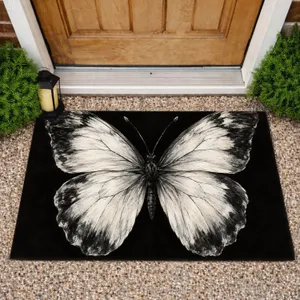 Monochrome Butterfly Motif for Nature Lovers and Serene Contemporary Homes Doormat