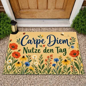 Carpe Diem Floral Lettering for a Cheerful Nature-Inspired Everyday Entryway Doormat