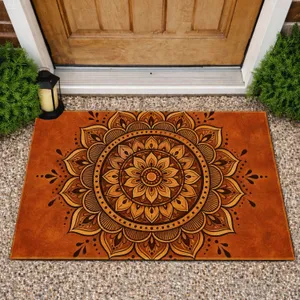 Golden Brown Mandala Boho Entryway Accent For Warm, Welcoming Everyday Home Style Doormat