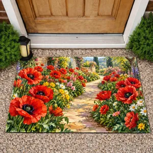 Vibrant Red Poppy Garden Path for a Colorful Cottage Entry and Nature-Loving Homes Doormat
