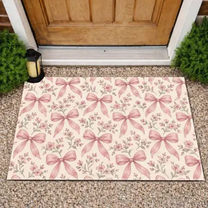 Pink Ribbon Bows and Blossoms for Romantic Cottage Style and Soft Feminine Spaces Doormat