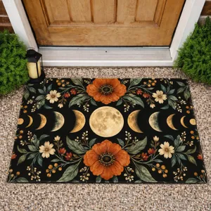 Celestial Moon Phase Floral Motif for Bohemian Entryways and Nature-Inspired Homes Doormat