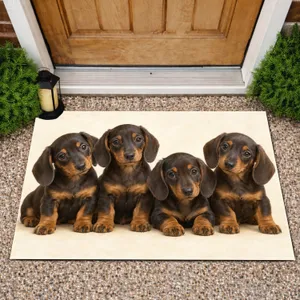 Four Dachshund Puppies on Ivory Ground for Cozy Pet-Loving Homes and Dog Lovers Doormat