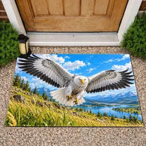 White Eagle Over Blue Sky Grassland for Nature Lovers and Outdoor Living Doormat
