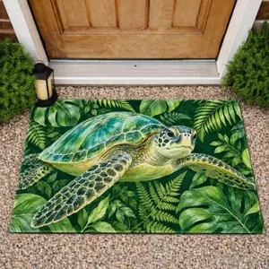 Sea Turtle And Lush Fern Foliage For Coastal Nature Lovers And Tropical Home Style Doormat
