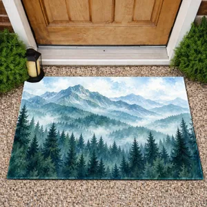 Misty Mountain Forest Landscape for Nature Lovers and Calm Woodland-Inspired Homes Doormat