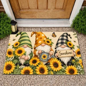 Cheerful Garden Gnomes And Sunflowers For A Bright, Welcoming Farmhouse Home Decor Doormat