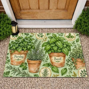 Potted Kitchen Herbs and Greenery for Fresh Farmhouse Cooking and Everyday Home Living Doormat