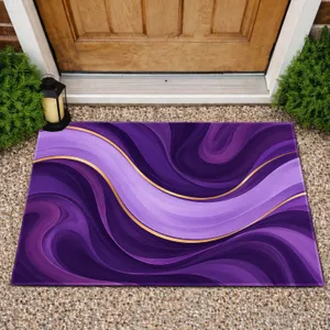 Purple Flowing Ribbon And Violet Swirls For Modern Contemporary Home Entryways Doormat