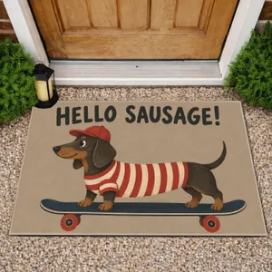 Dachshund Skateboarder With Red Striped Shirt for Quirky Dog Lover Homes Doormat