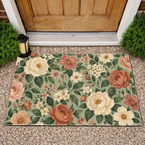 Muted Sage Floral Blooms for Calm Cottage Entryways and Cozy Everyday Home Living Doormat
