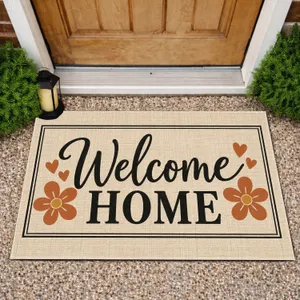 Rustic Welcome Home Hearts And Terracotta Flowers For A Cozy Farmhouse Entryway Decor Doormat