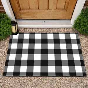 Black And White Buffalo Check For Cozy Christmas Entryways And Rustic Holiday Homes Doormat