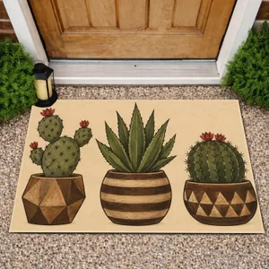 Three Potted Cacti for Southwestern Entryway Style and Houseplant Lover Home Decor Doormat