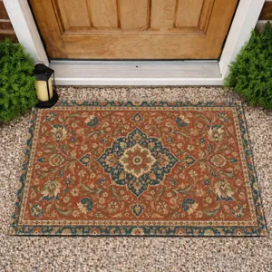 Terracotta Persian Floral Medallion Motifs For Cozy Bohemian Entryways And Living Spaces Doormat