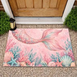 Pastel Mermaid Tail Ocean Scene for Dreamy Coastal Homes and Whimsical Beach Lovers Doormat