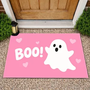 Pink Ghost Boo Halloween Entryway Greeting for Spooky Season Celebrations Doormat