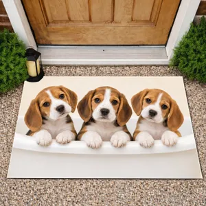 Three Beagle Puppies in Bathtub for Cozy Pet Lover Home Entryway and Laundry Room Doormat