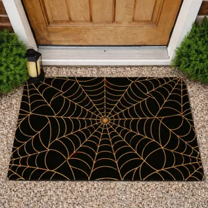 Golden Spiderweb Motifs on Midnight Black for a Cozy Halloween Entryway Seasonal Decor Doormat