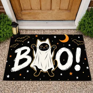 Ghost Cat And BOO Halloween Charm For Spooky Seasonal Home Entryways Doormat