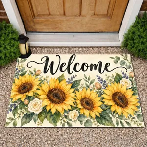 Watercolor Sunflower Welcome Floral Bouquet for a Cheerful Country Home Entrance Doormat