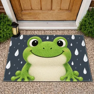 Cute Green Frog in a Rain Shower for Cheerful Nature-Inspired Home Entryways and Cozy Spaces Doormat