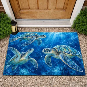 Blue Sea Turtles Swimming in Deep Ocean Waters for Relaxed Coastal Home Decor Lovers Doormat
