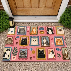 Colorful Framed Cat Portraits for Cozy Farmhouse Entryways and Cat Lover Spaces Doormat