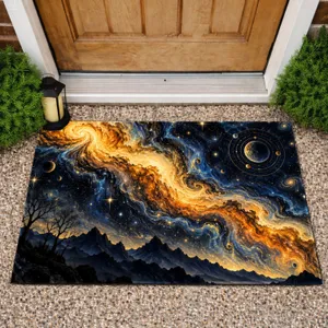 Golden Nebula Starry Night Sky for Cosmic Home Decor and Space Lovers Doormat