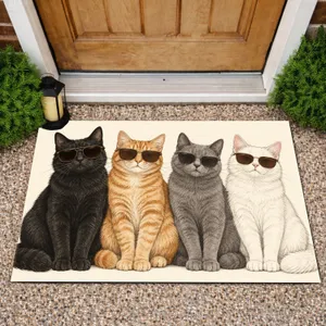 Four Cool Cats Wearing Sunglasses for a Playful Cat Lover's Everyday Home Entryway Doormat
